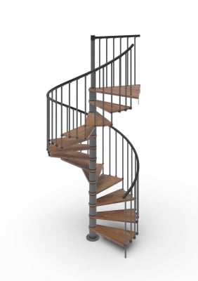 Интериорна стълба Phola 13 стъпала, диаметър 121 см, дървени части цвят Walnut 25, метални модули цвят Anthracite Gray, дървена ръкохватка RINTAL