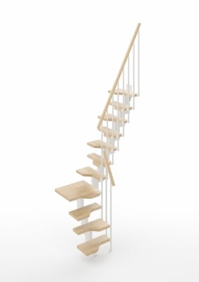 Интериорна стълба Mini Г-образна конфигурация, 11 стъпала, дървени елементи Natural-12, метални елементи White