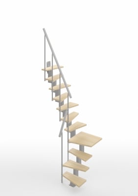Интериорна стълба Small "Г-образна" конфигурация, 11 стъпала, дървени елементи Natural 12, метални елементи Silver Gray RINTAL