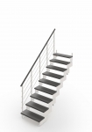 Интериорна стълба Composity, конфигурация "П-образна", "изрязана" площадка, 12 стъпала, дърво Wenge 23, метал White, парапет Minimal Railning RINTAL