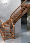 Интериорна стълба Esperia College Inox 13 стъпала, ширина 90 см, Г-образна конфигурация, дърво орех, парапет орех, MOBIROLO