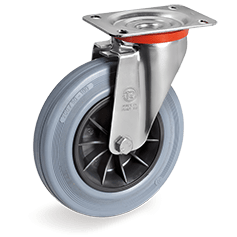 Серия 22 Въртящи колела на NL планка, сива гума/полипропилен - Tellure Rota Ф80мм. 