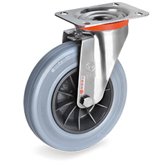 Серия 22 INOX Въртящи колела на NLX планка, сива гума/полипропилен - Tellure Rota Ф125мм. 