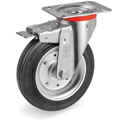 Серия 53 Въртящи колела на NL планка със спирачка, черна гума/стомана - Tellure Rota