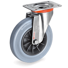Серия 22 INOX Въртящи колела на NLX планка, сива гума/полипропилен - Tellure Rota