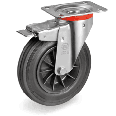 Серия 52 Въртящи колела на NL планка със спирачка, черна гума/полипропилен - Tellure Rota