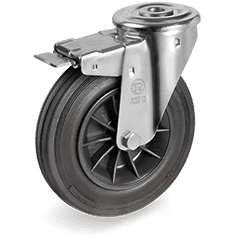 Серия 52 Въртящи колела с отвор и спирачка на NL вилка, черна гума/полипропилен - Tellure Rota