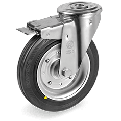 Серия 53AS Антистатични и статично проводими колела с отвор/спирачка на NL вилка, гума/стомана - Tellure Rota Ф80мм.