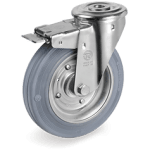 Серия 23 Въртящи колела с отвор и спирачка на NL вилка, сива гума/стомана - Tellure Rota