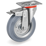 Серия 23 Въртящи колела на NL планка със спирачка, сива гума/стомана - Tellure Rota