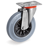 Серия 22 Въртящи колела на NL планка, сива гума/полипропилен - Tellure Rota Ф125мм. 