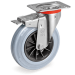 Серия 22 Въртящи колела на NL планка със спирачка, сива гума/полипропилен - Tellure Rota