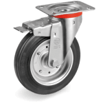 Серия 53 Въртящи колела на NL планка със спирачка, черна гума/стомана - Tellure Rota Ф150мм. 