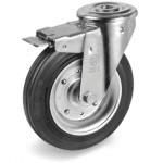 Серия 53 Въртящи колела с отвор и спирачка на NL вилка, черна гума/стомана - Tellure Rota Ф150мм. 