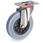 Серия 22 INOX Въртящи колела на NLX планка, сива гума/полипропилен - Tellure Rota Ф150мм. 