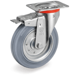 Серия 23 Въртящи колела на NL планка със спирачка, сива гума/стомана - Tellure Rota