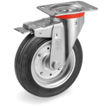 Серия 53 Въртящи колела на NL планка със спирачка, черна гума/стомана - Tellure Rota Ф150мм. 